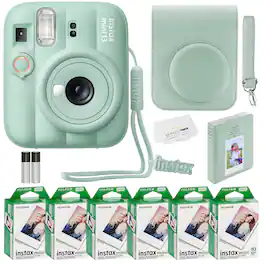 Bundle - Fujifilm - Instax Mini 13 Instant Camera, 60 Photo Prints, Photo Album, Camera Case & Quality Photo Microfiber Cloth - Lagoon Green