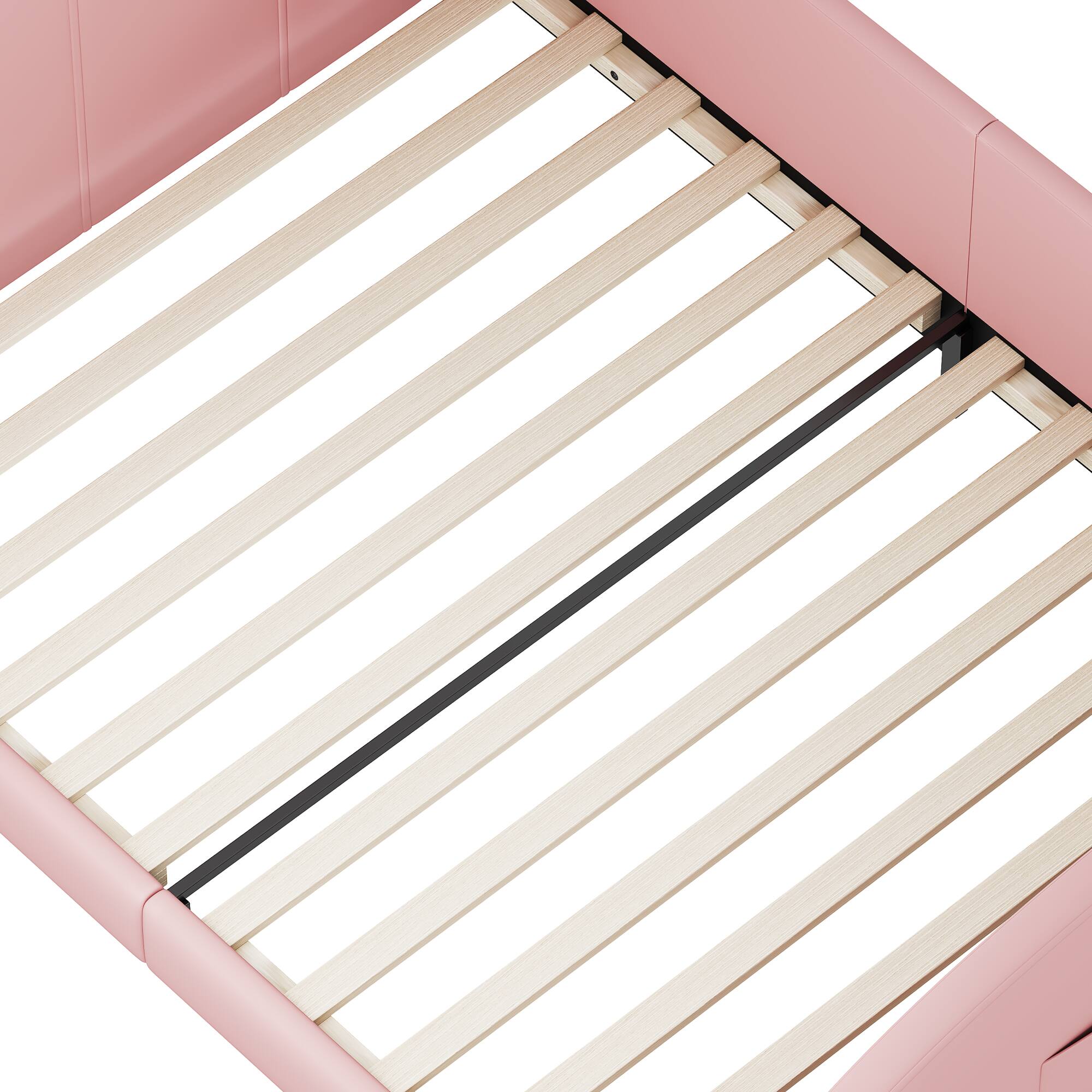 Alt View 6. GOODSILO - Upholstered Twin Size Princess Bed with Unique Animal-Shaped Design and Platform Support - Pink.