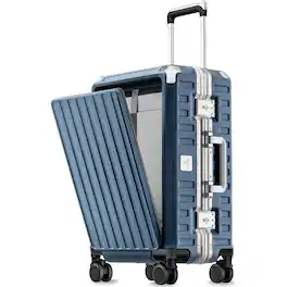 LUGGEX - 21 Inch Carry On Aluminum Luggage, 100% PC shell Zipperless Suitcase SF81 - ZX-Pro - Blue