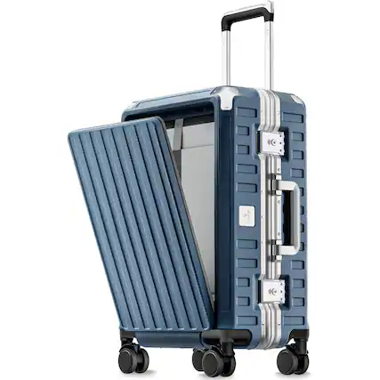 Front. LUGGEX - LUGGEX 21 Inch Carry On Aluminum Luggage, 100% PC shell Zipperless Suitcase SF81 - ZX-Pro - Blue.