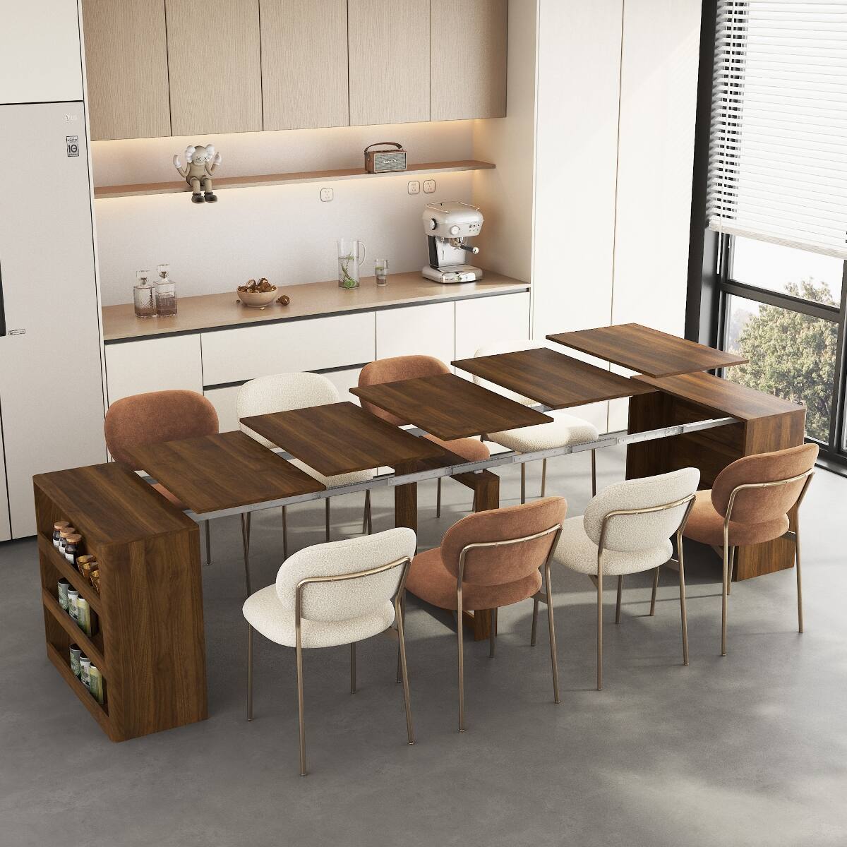 Left. Loheer - Loheer Extendable Dining Table, Foldable Wood Rectangle Table for Dining, Work, Meetings and Gatherings - Wood.