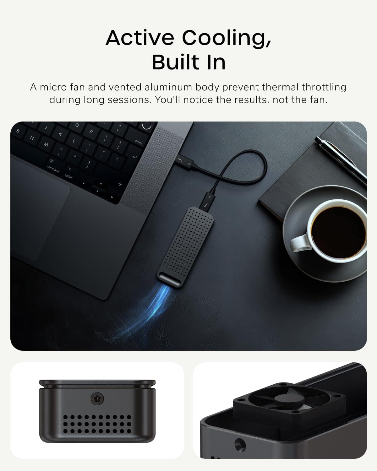 SATECHI DotDisk™ 80Gbps M.2 NVMe SSD-behuizing – snelle aluminium behuizing met ultrasnelle gegevensoverdracht en actief koelsysteem, zilver SATECHI DotDisk™ 80Gbps M.2 NVMe SSD-behuizing – snelle aluminium behuizing met ultrasnelle gegevensoverdracht en actief koelsysteem, zilver