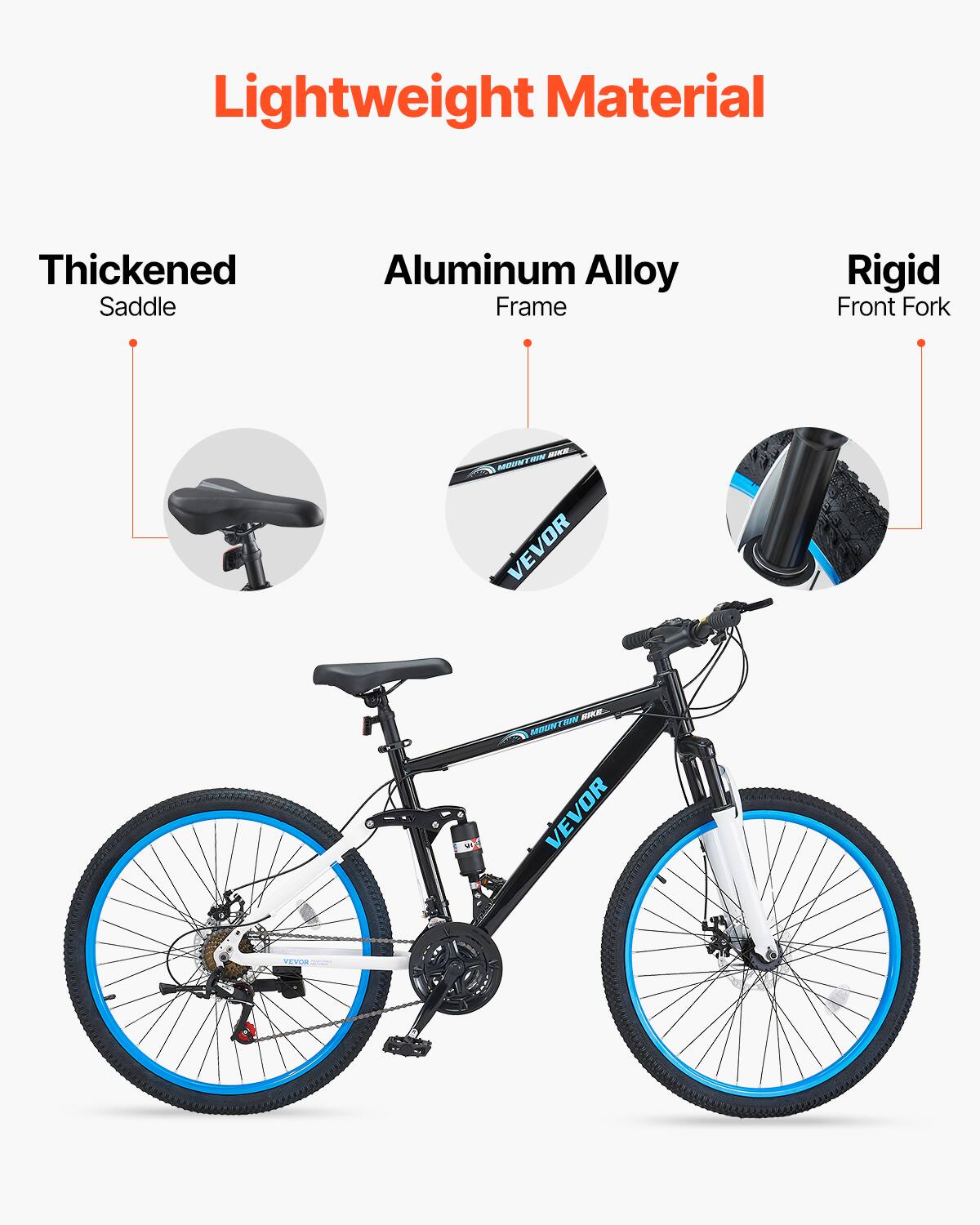 Lightweight Material, Thickened Saddle, Aluminum Alloy Frame, Rigid Front Fork, VEVOR, VEVOR, MOUNT BIKE