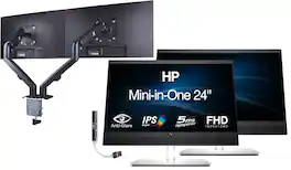 HP - 24" FHD Monitor 2Pack w/DKZ Hub & Dual Arms. Compatible w/EliteDesk 705/800 G5 Mini & ProDesk 400/600 G5 Mini - Black/Silver