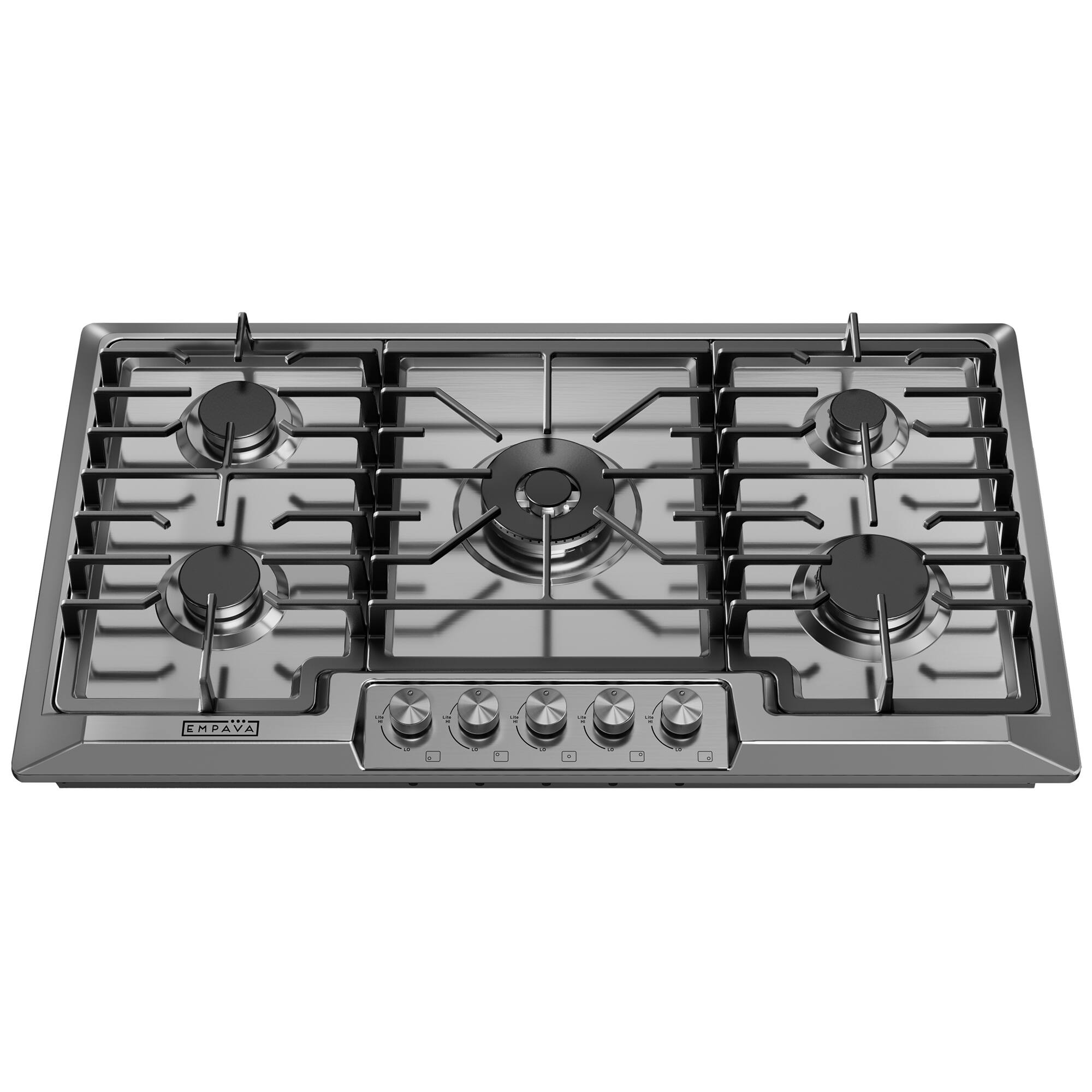 Alt View 6. Empava - 36 in. 5 Burners Recessed Gas on Glass Cooktop - Stainless Steel.