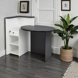 Hivvago - Office Front Desk with Accessible Shelves and Lockable Storage Compartment - Black & White