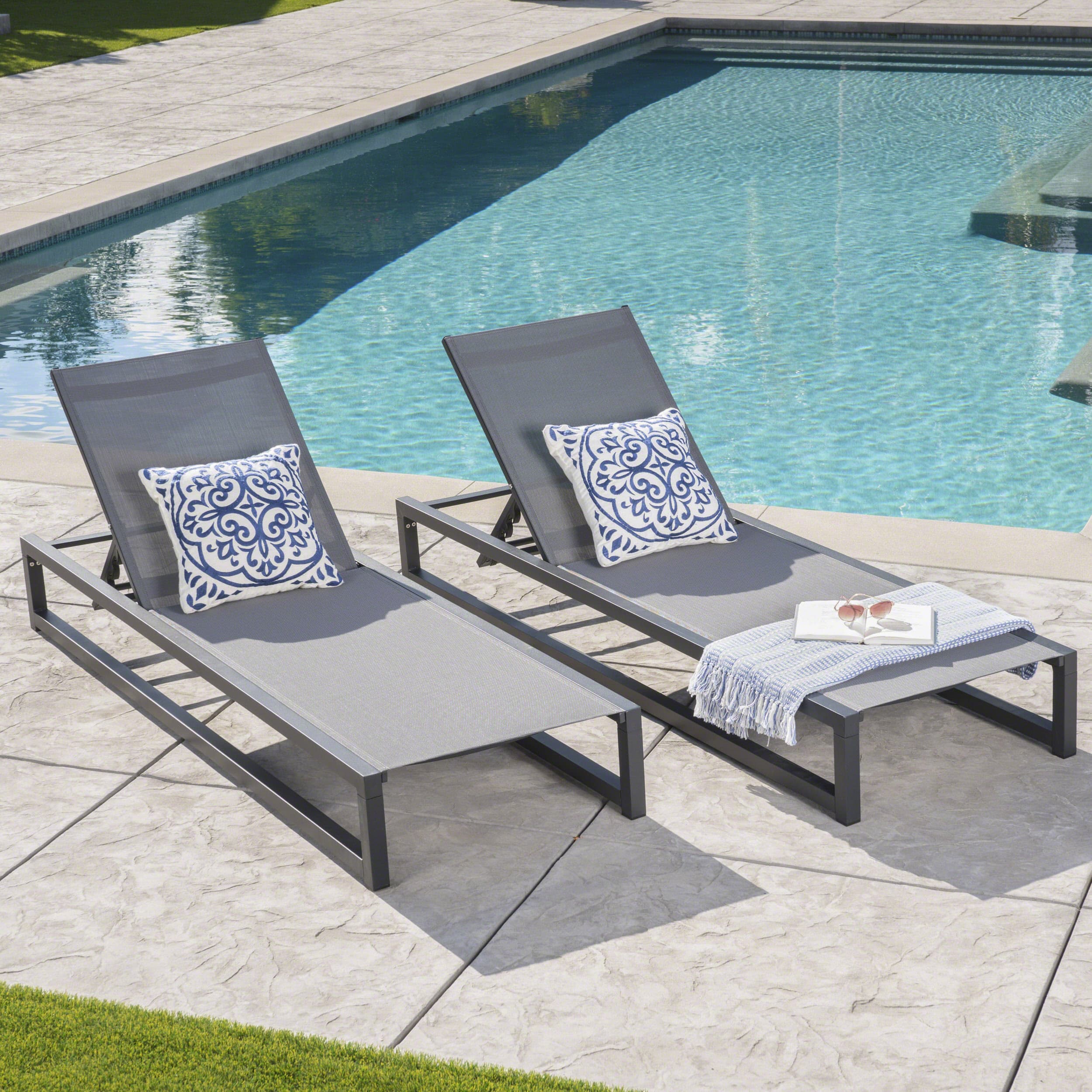 Mondawe - Set of 2 Adjustable Aluminum Frame Mesh Chaise Lounge Set - Gray