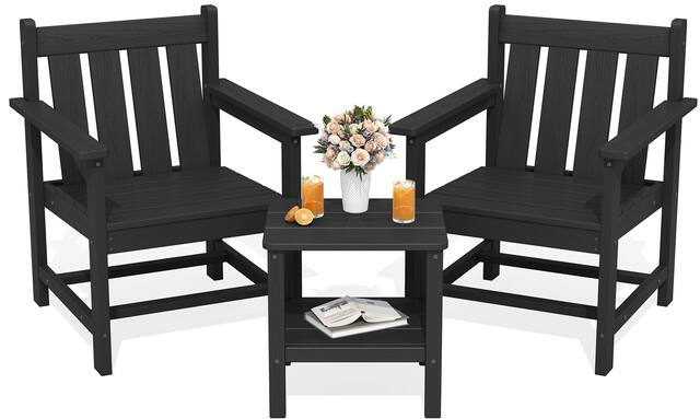 Front. SERWALL - SERWALL 3 Pieces Patio Bistro Set-Outdoor Chairs and Side Table with Umbrelle Hole,Black - black.