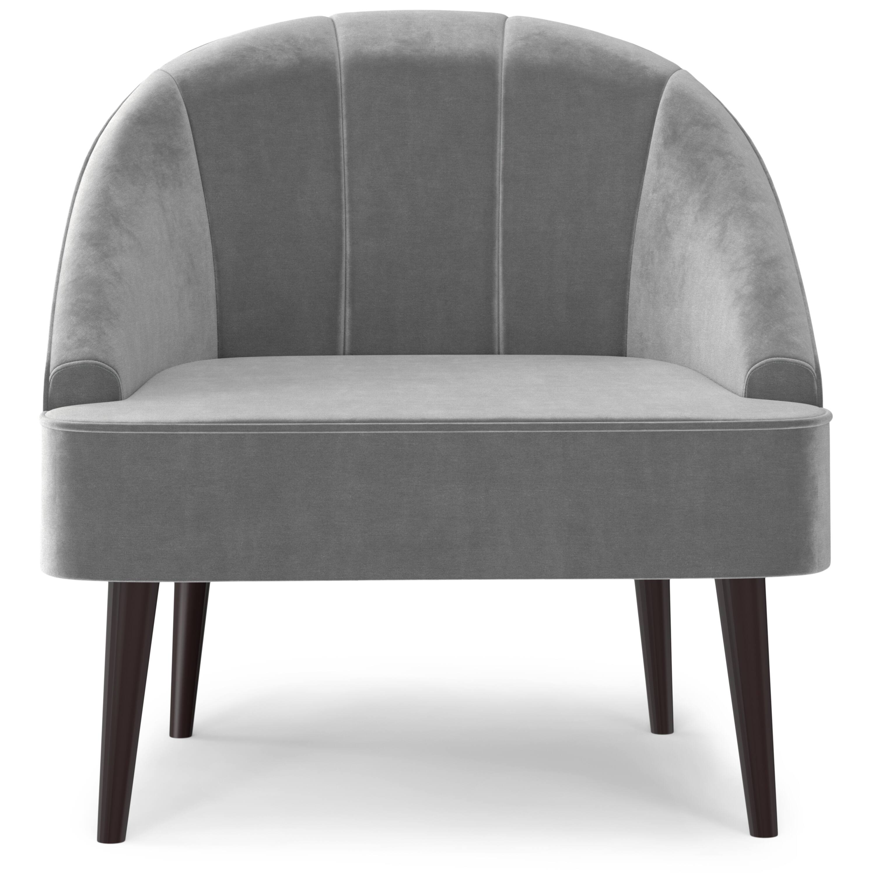 Left. Simpli Home - Harrah 33 inch Wide Contemporary Accent Chair in Smoky Grey Velvet fabric - Smoky Grey.