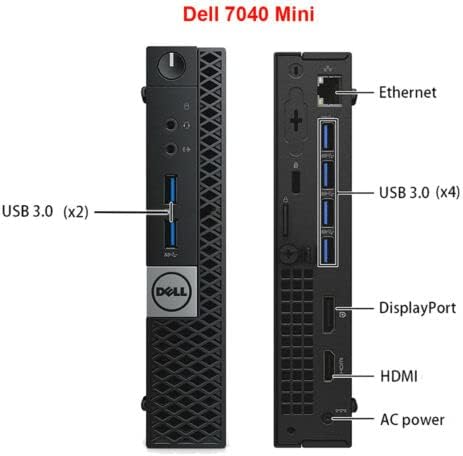 Dell 7040 Mini  
- Ethernet  
- USB 3.0 (x2)  
- USB 3.0 (x4)  
- DisplayPort  
- HDMI  
- AC power