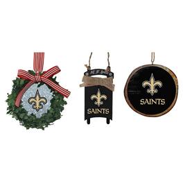 The Memory Company - New Orleans Saints Three-Pack Wreath, Sled & Circle Ornament Set - Multicolor