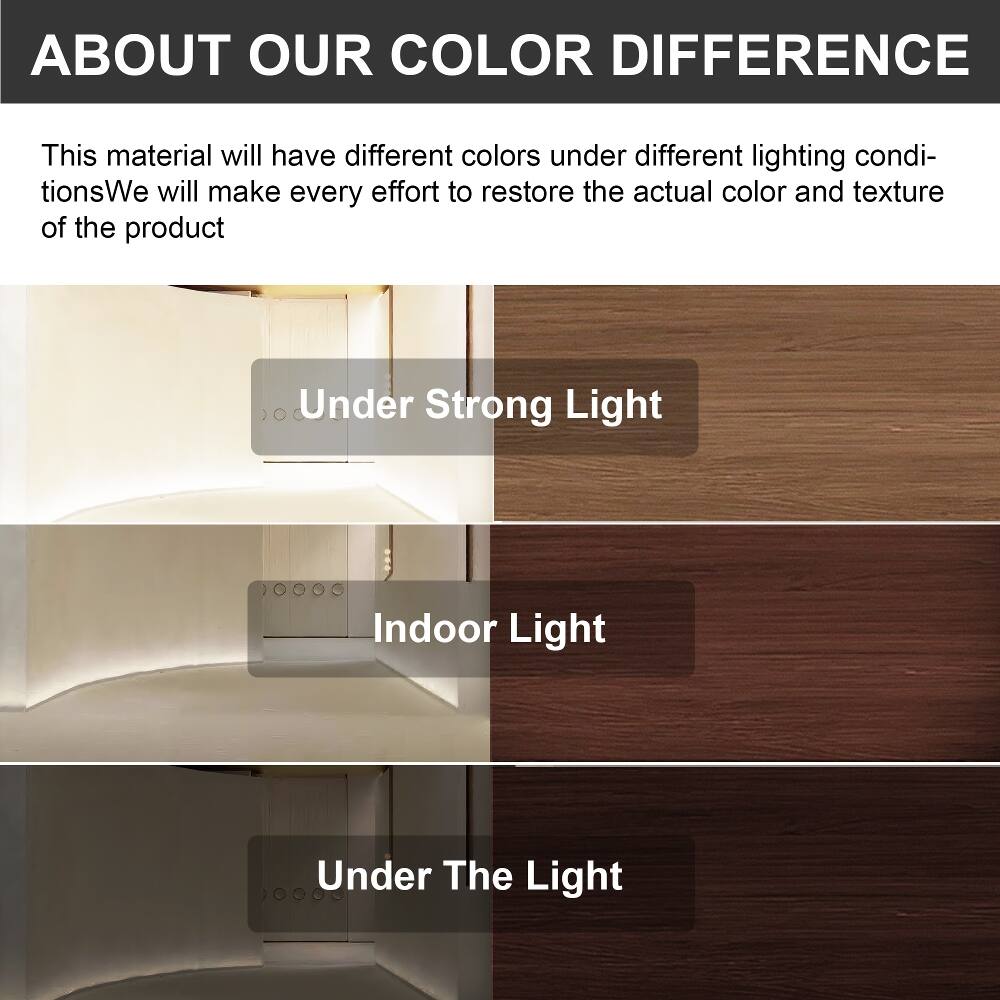ABOUT OUR COLOR DIFFERENCE

This material will have different colors under different lighting conditions. We will make every effort to restore the actual color and texture of the product.

- Under Strong Light
- Indoor Light
- Under The Light