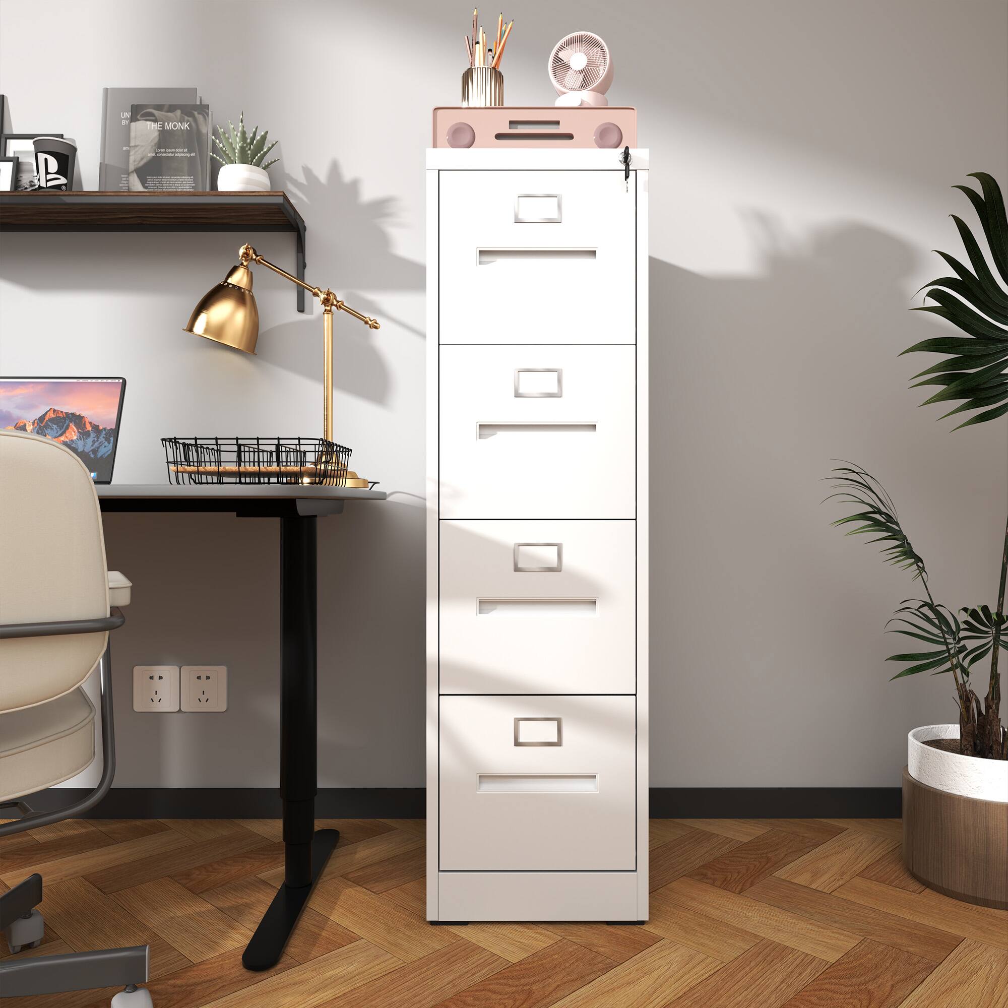 Left. Dexmalle - Dexmalle-4 Drawer Vertical File Cabinet with Lock-White.