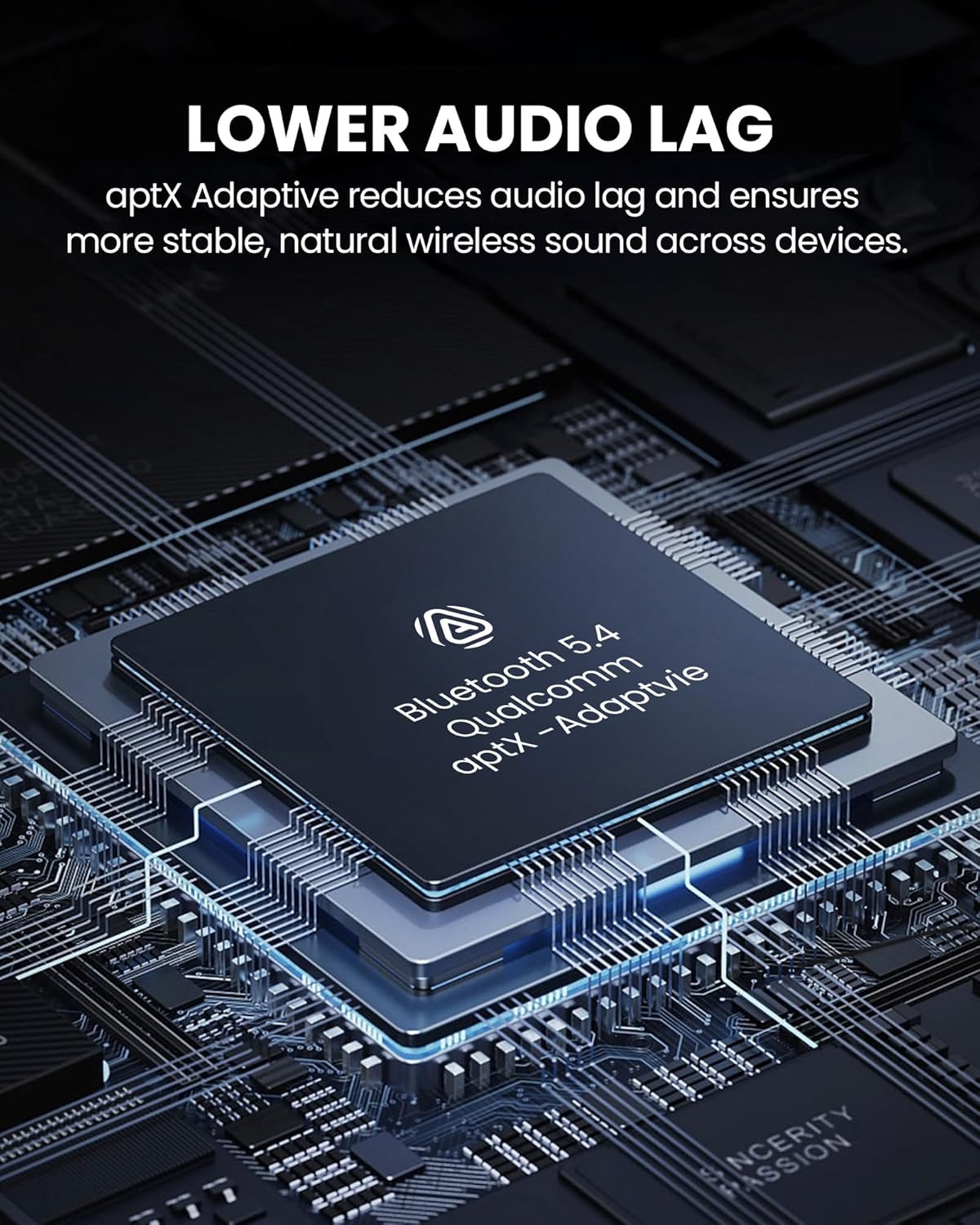 LOWER AUDIO LAG  
aptX Adaptive reduces audio lag and ensures more stable, natural wireless sound across devices.