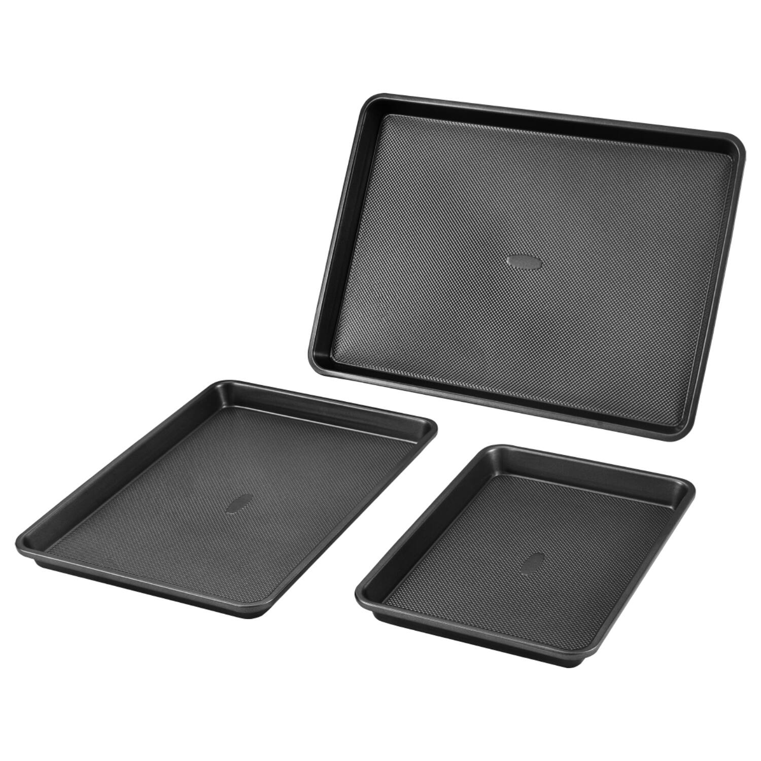Alt View 4. VEVOR - Baking Pans Set, 3-Piece, Nonstick Carbon Steel Cookware Sheets & Trays, Stackable Kitchen Oven Bakeware Cooking Sets - Charcoal Black.