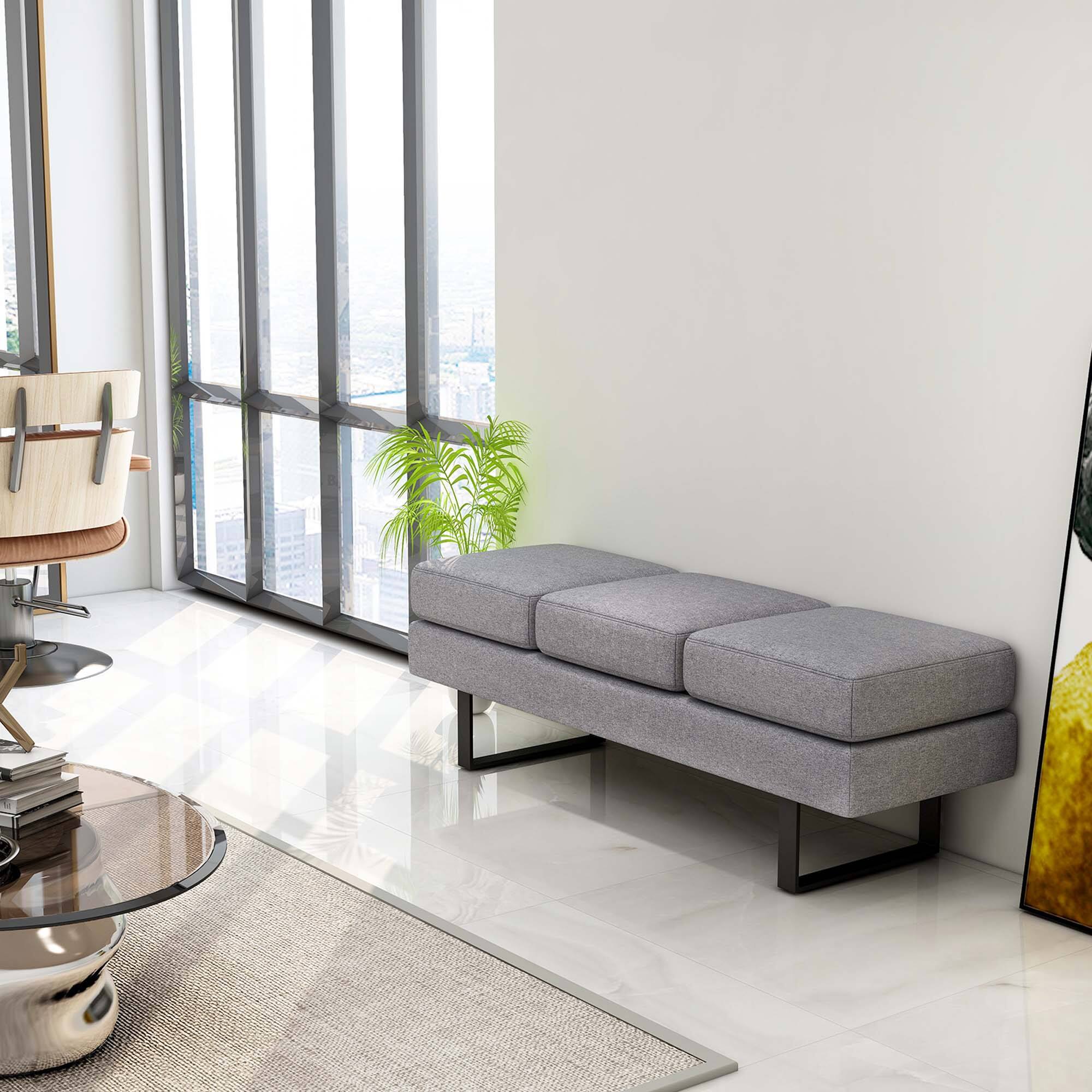 Alt View 3. Costway - Costway Waiting Room Bench Seating with Metal Frame Leg Upholstered Reception Bench - Gray.