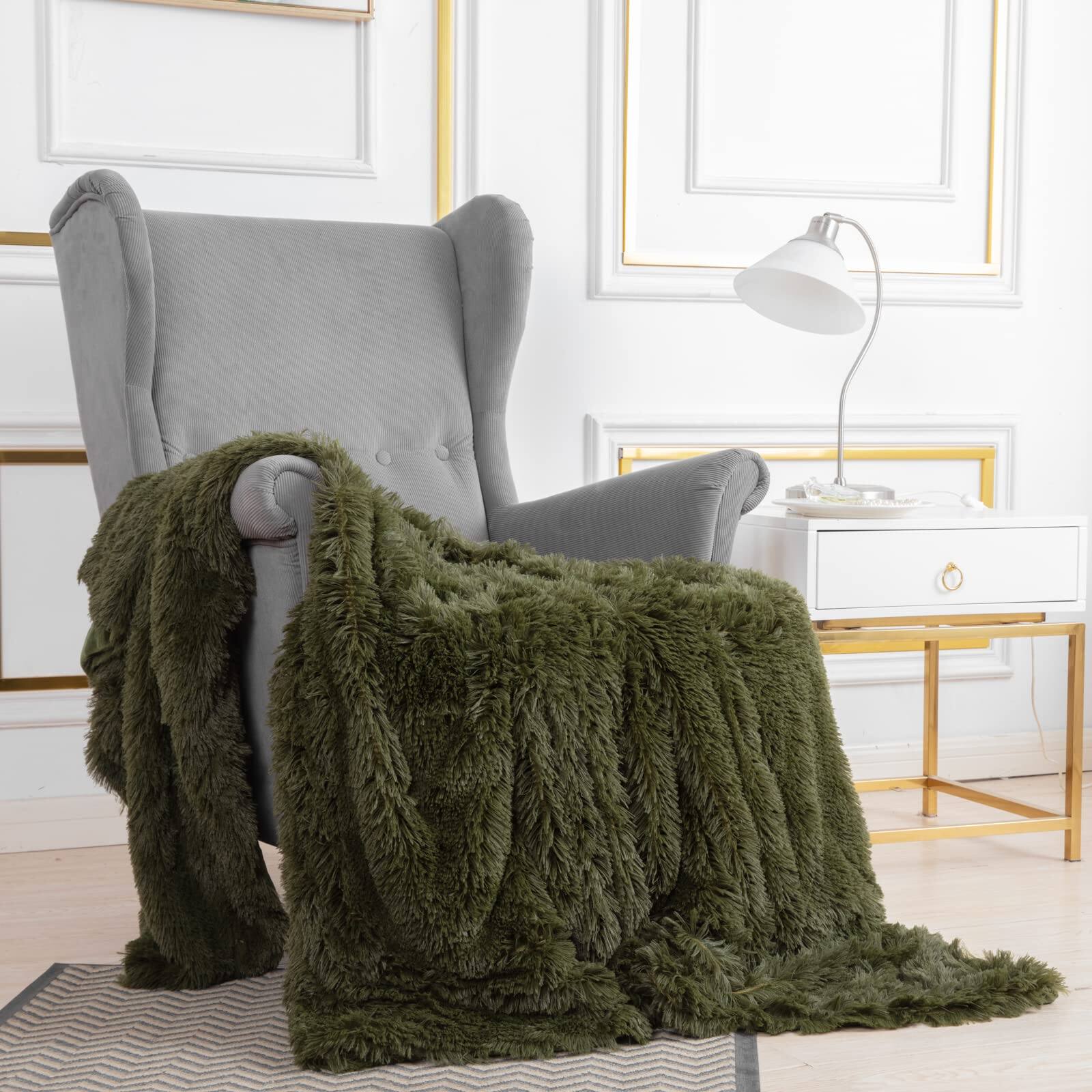 Alt View 2. NICHOLAS KLEIN - Olive Faux Throw Blanket 2 Layers 50" X 60" Cozy Plush Fluffy Furry Fuzzy Warm Cute Shaggy For Fall Bed Liv... - Grey Queen90" x 90".