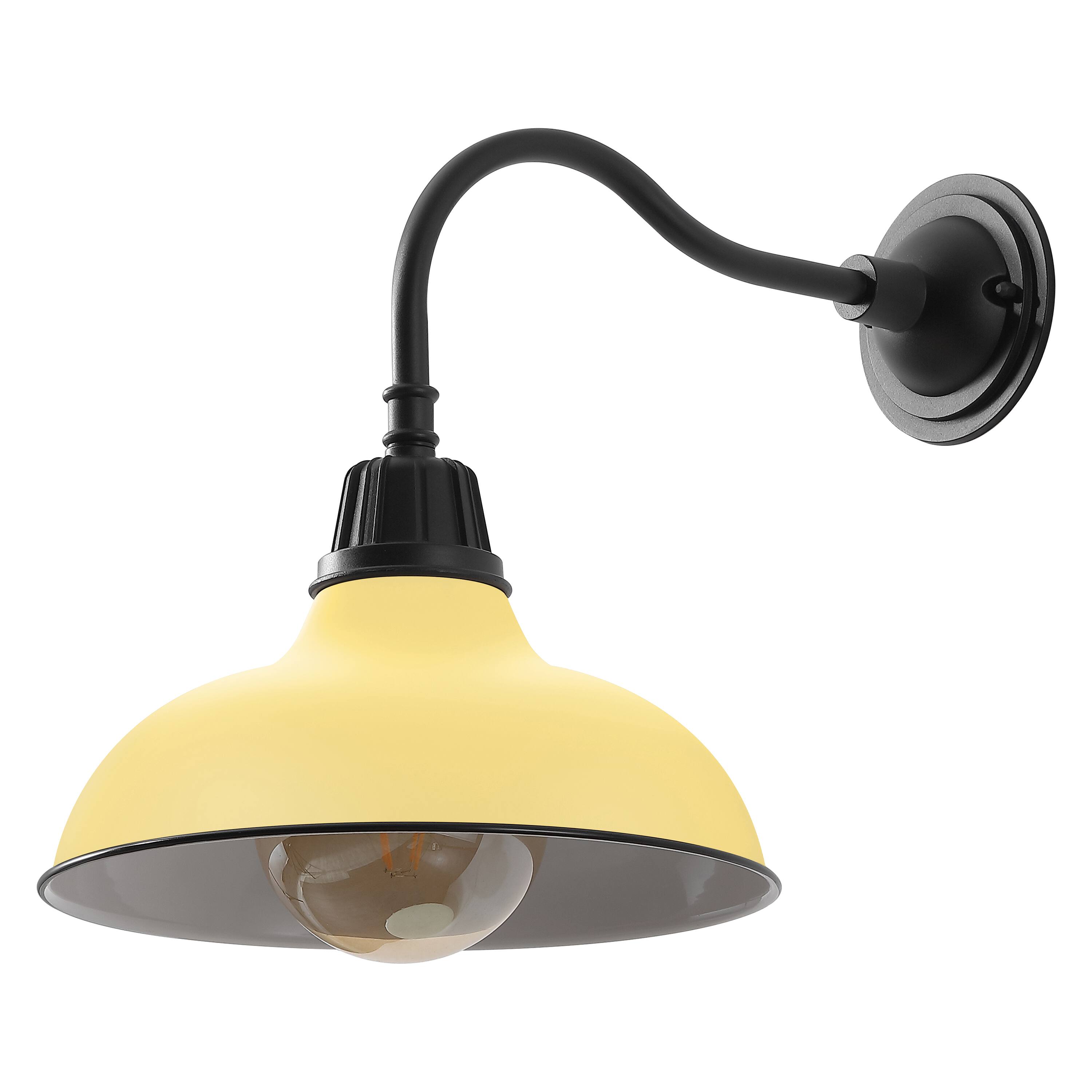 Alt View 6. Jonathan Y - Aurora 12.25" 1-Light Farmhouse Industrial Indoor/Outdoor Iron LED Gooseneck Arm Outdoor Sconce, Matte Yellow - Matte Yellow/Black.