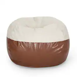 GOODSILO - Large Round Bean Bag Chair with Dual-Tone Fabric and Faux Leather Upholstery for Ultimate Comfort and Style - Brown+Beige