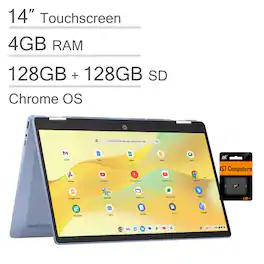 HP - 14" Convertible 2-in-1 Chromebook - Intel N200 - 4GB RAM - 256GB Storage(128GB+128GB SD) - (14b-cd0046tg) touchsreen - Blue