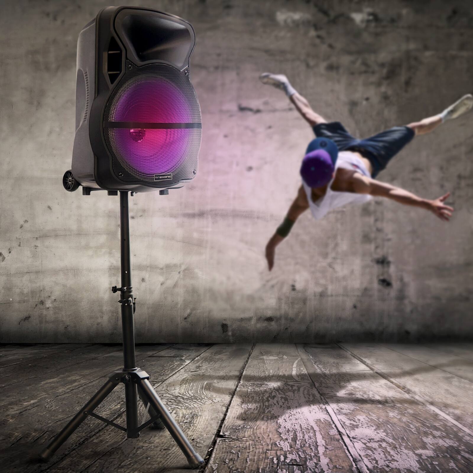 Alt View 8. Trexonic - Trexonic Combo 15" Bluetooth Speaker and Tripod Stand w/ Reactive Lights, FM Radio, USB/TF Inputs, Rechargeable Battery - Black.