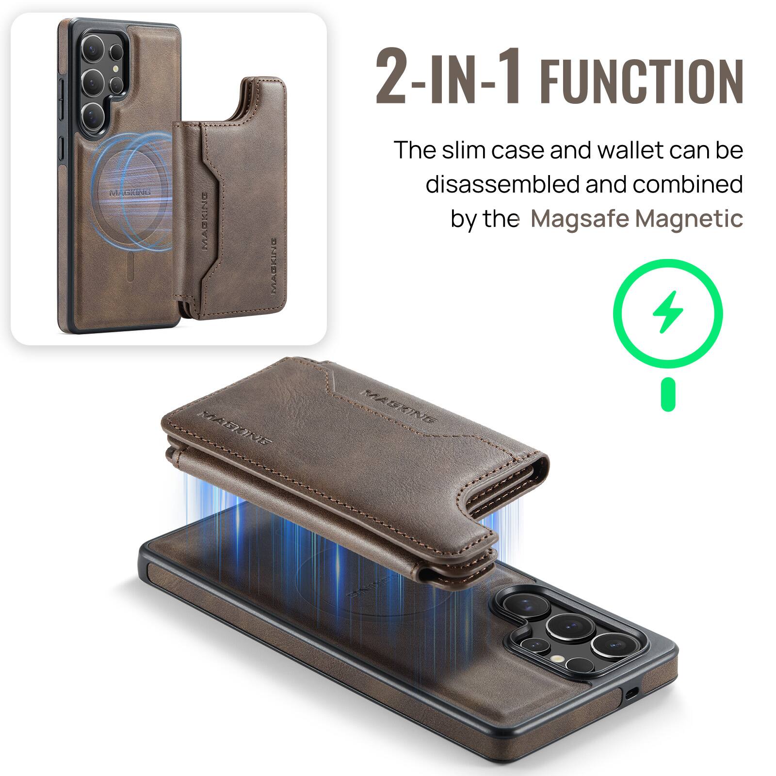 MACKING DINDAM MACKING 2-IN-1 FUNCTION

The slim case and wallet can be disassembled and combined by the Magsafe Magnetic MADONE