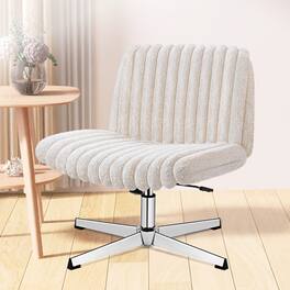 Brick Attic - Armless Office Chair for Home&Bedroom,Ergonomic Plush Swivel Criss Cross Chair, Wide Vanity Makeup Chair - Beige