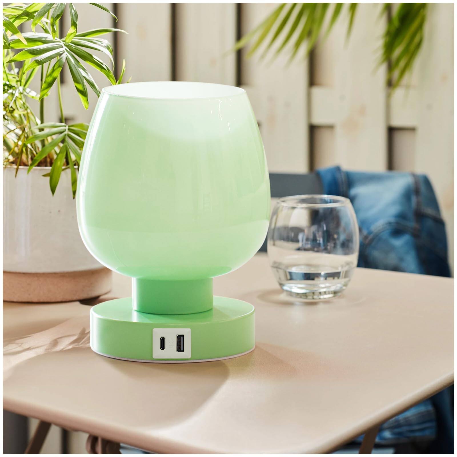 Reds Spade - Touch Bedside Table Lamp Modern Lamp Bedroom Living Room Nightstand Desk lamp Opal Glass Lamp Shade Warm - USB-green_1pack USB