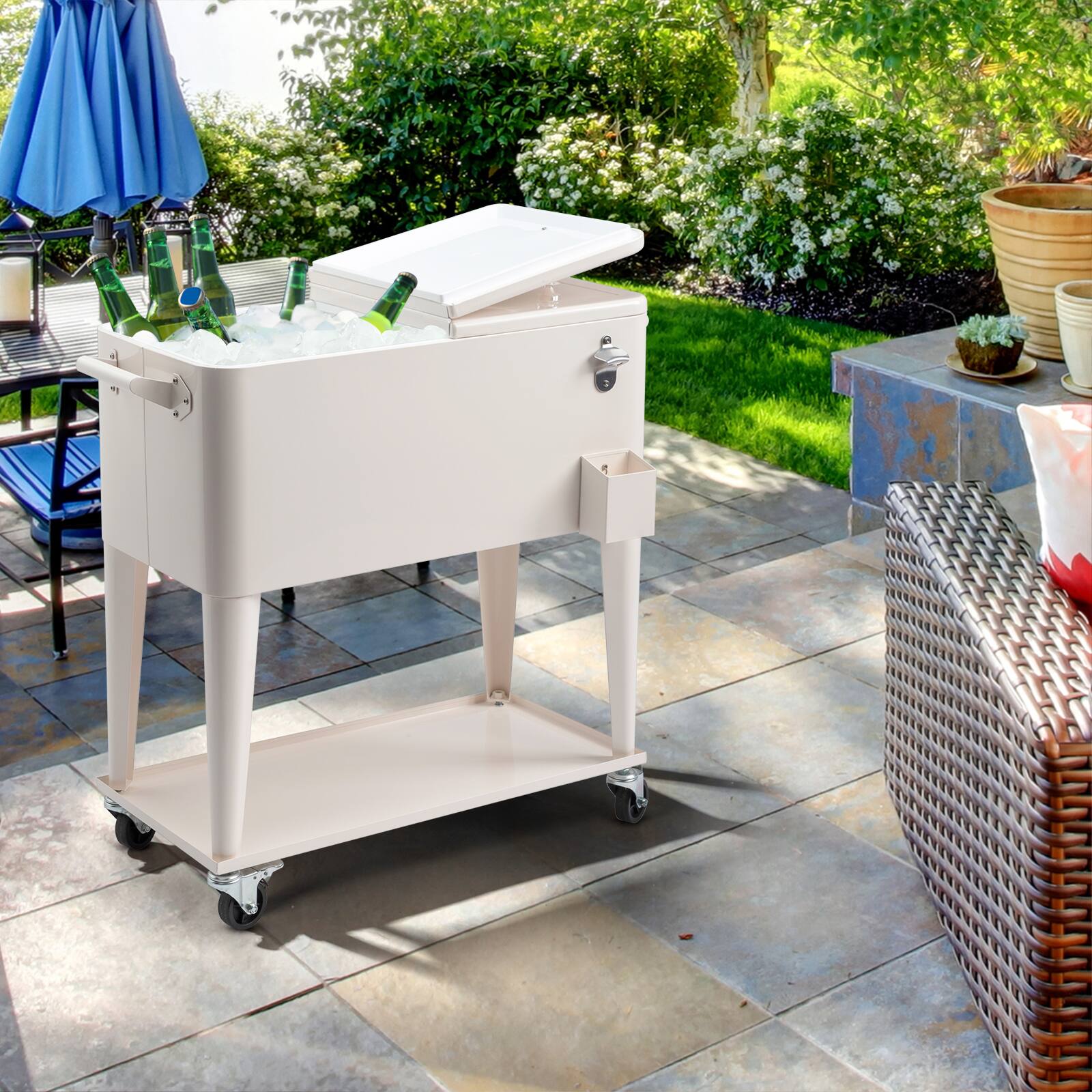 Alt View 7. Winado - 80QT Rolling Ice Chest, Portable Party Bar Drink Cooler Cart with Shelf, Beverage Pool Bottle Opener, Wheels for Outdoor - Milk White.
