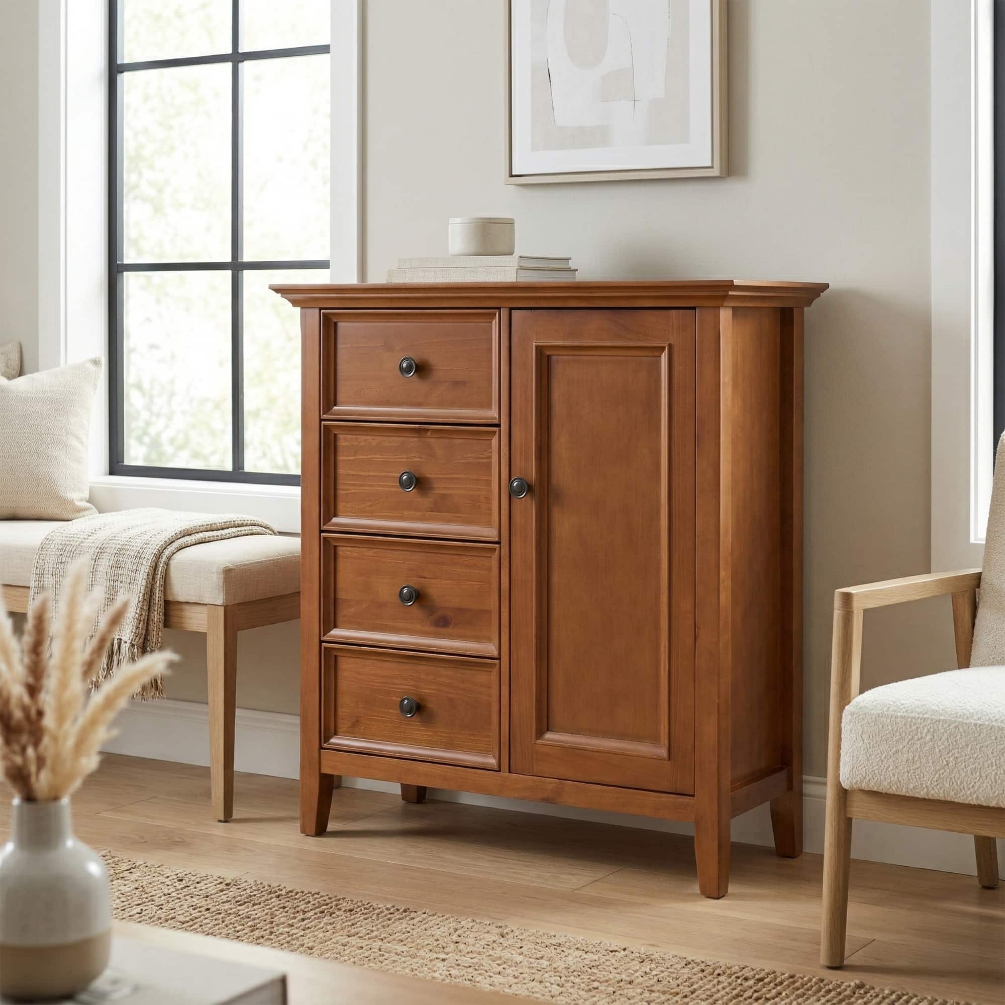 Photos - Display Cabinet / Bookcase Simpli Home  Amherst 37 inch Wide Solid Wood Transitional Medium Storage Cabinet - Light Golden Brown AXCRAMH15-LGB 