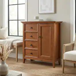 Simpli Home - Amherst 37 inch Wide Solid Wood Transitional Medium Storage Cabinet - Light Golden Brown