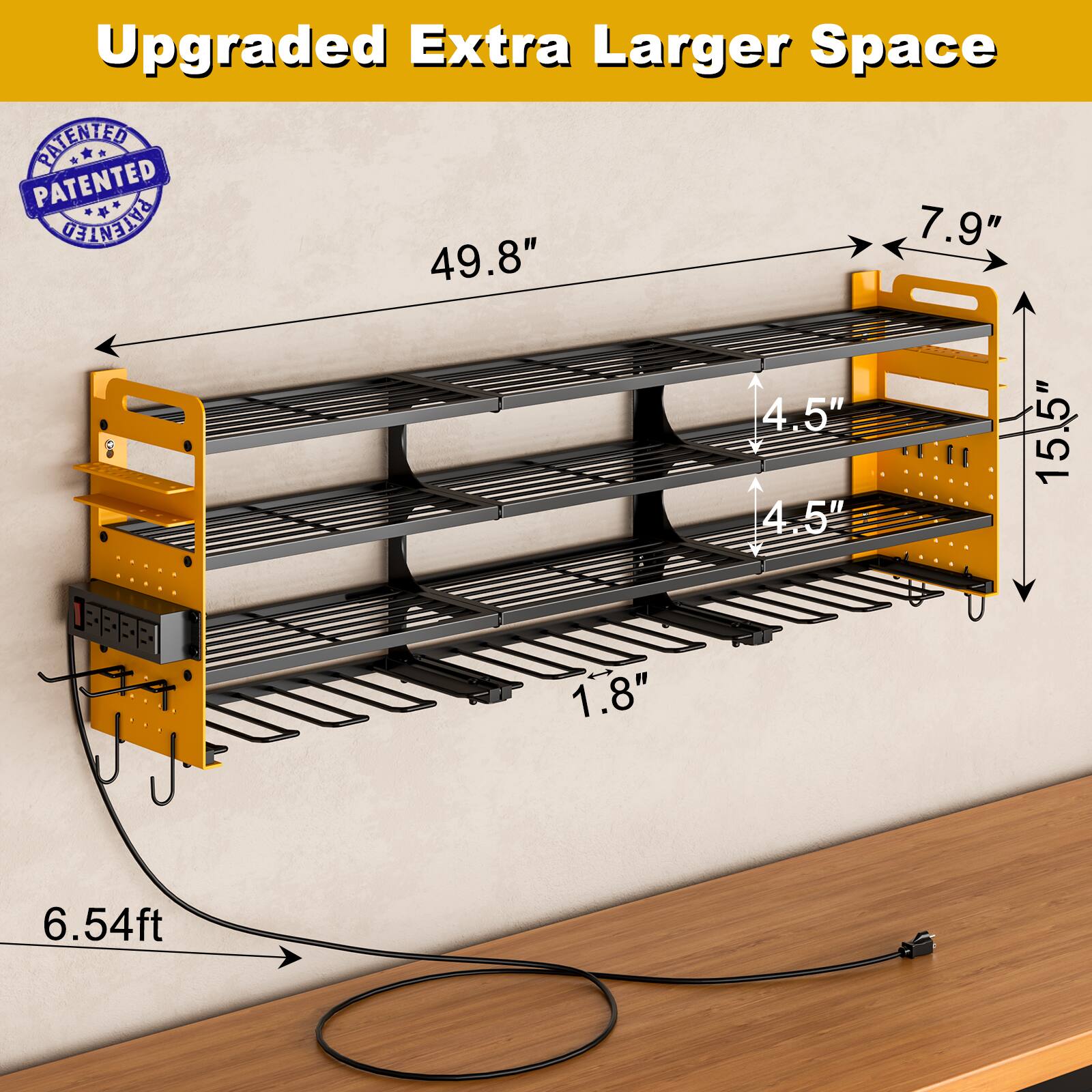 Upgraded Extra Larger Space  
PATENTED  
49.8"  
7.9"  
15.5"  
4.5"  
4.5"  
1.8"  
6.54ft