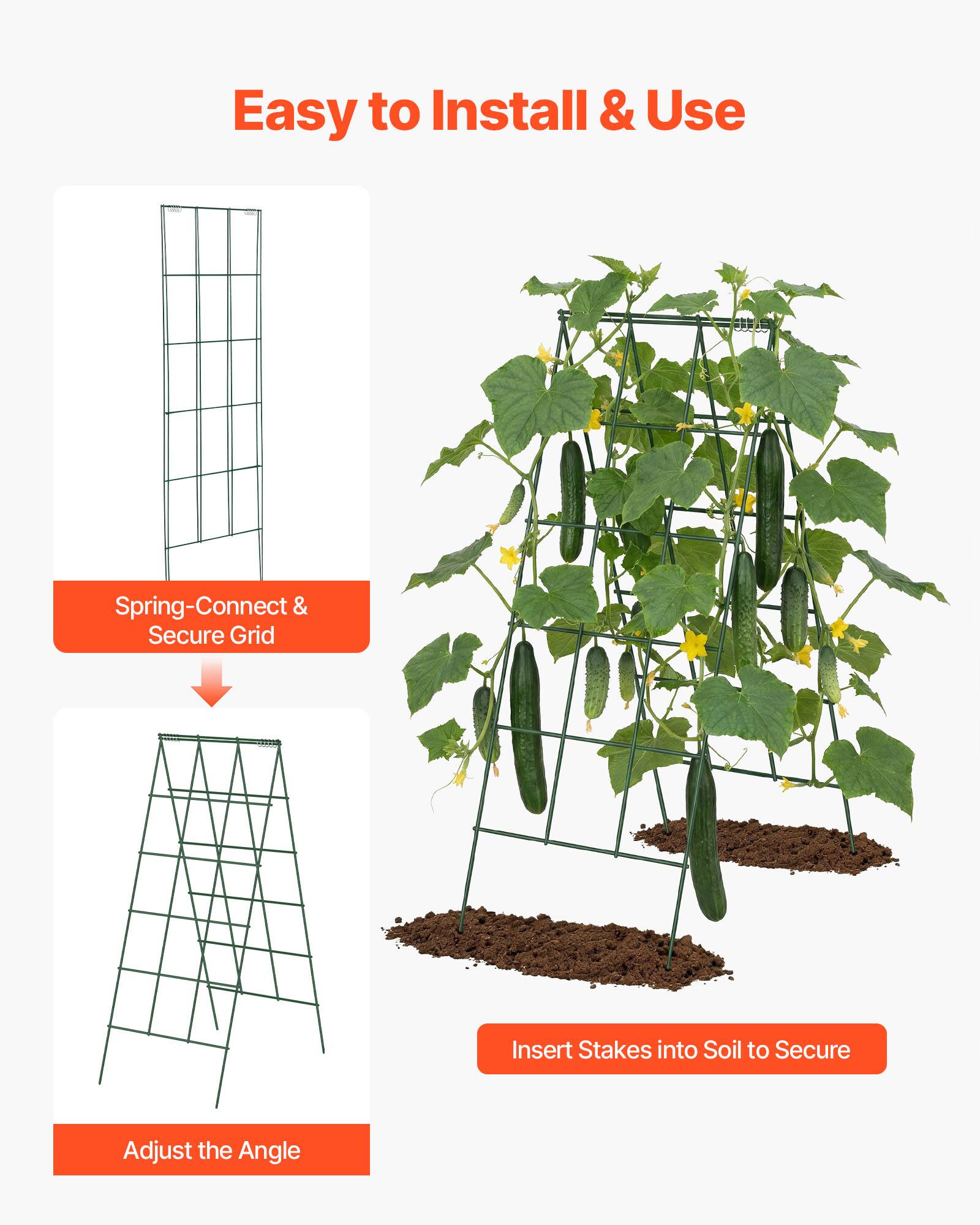 Easy to Install & Use

Spring-Connect & Secure Grid

Insert Stakes into Soil to Secure

Adjust the Angle