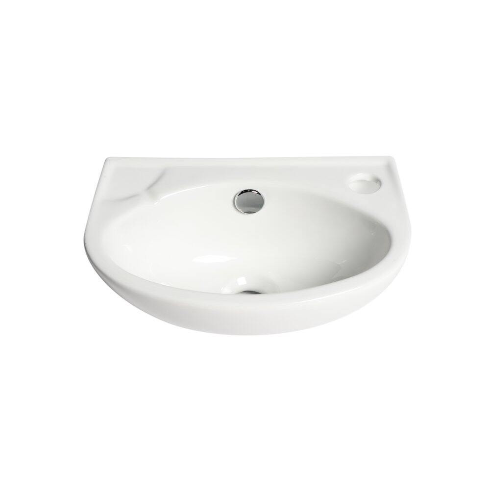 Left. Alfi - White 14" Small Wall Mounted Ceramic Sink with Faucet Hole - White.