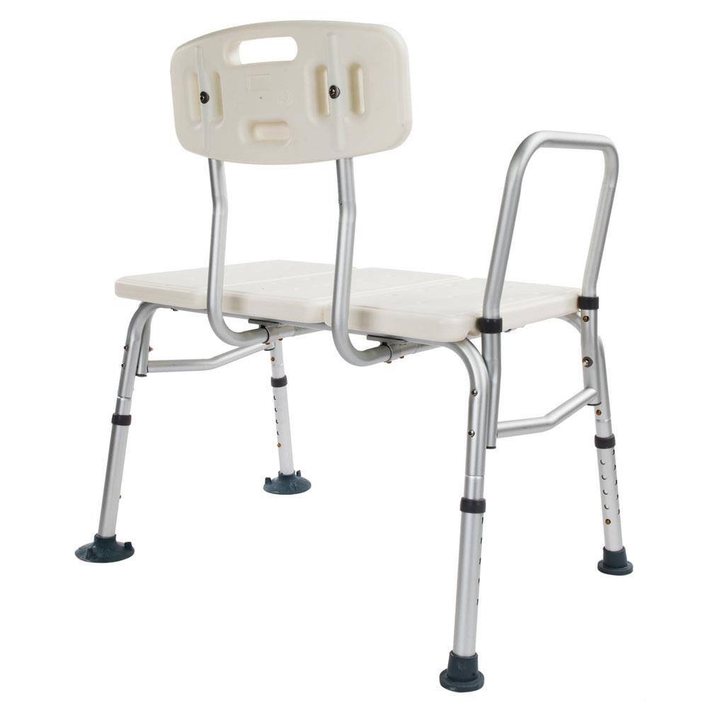 Back. Winado - Shower Chair Bath Tub Shower Transfer Bench Stool with Backrest Seat, Adjustable Heights, Non-Slip Handle, Drain Holes - White.