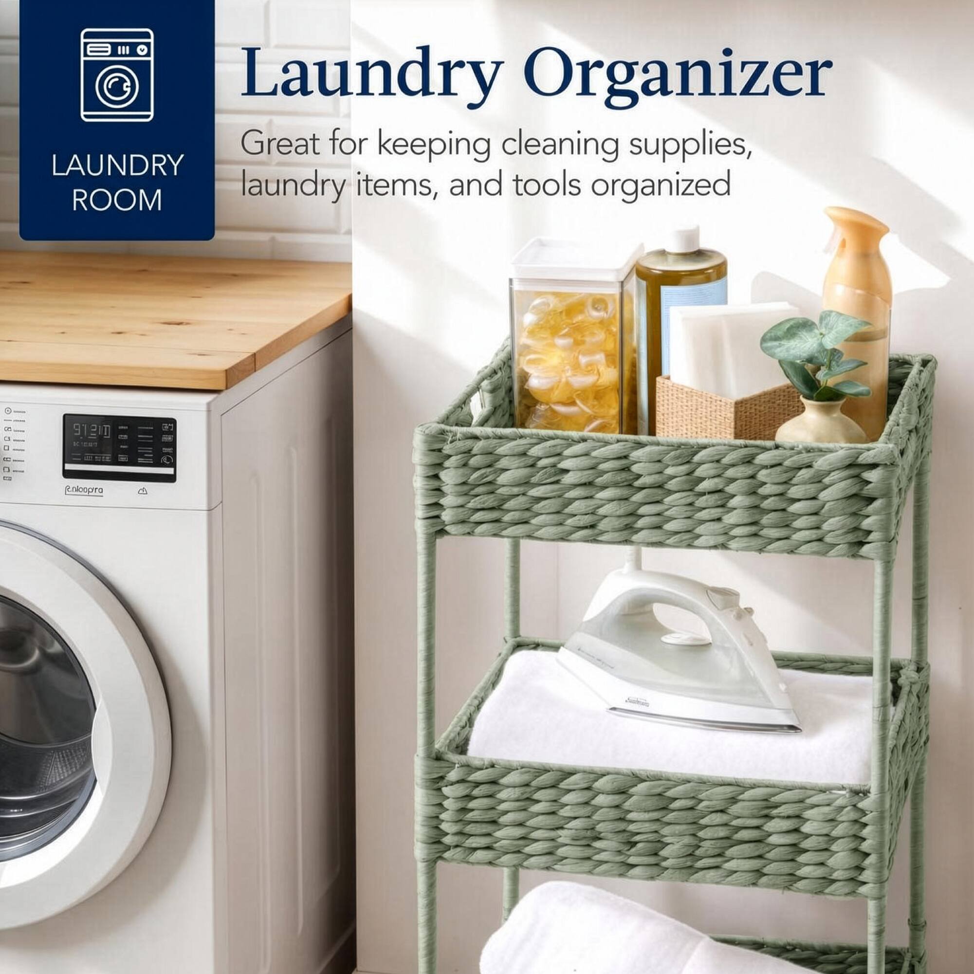 Laundry Organizer

Great for keeping cleaning supplies, laundry items, and tools organized

LAUNDRY ROOM