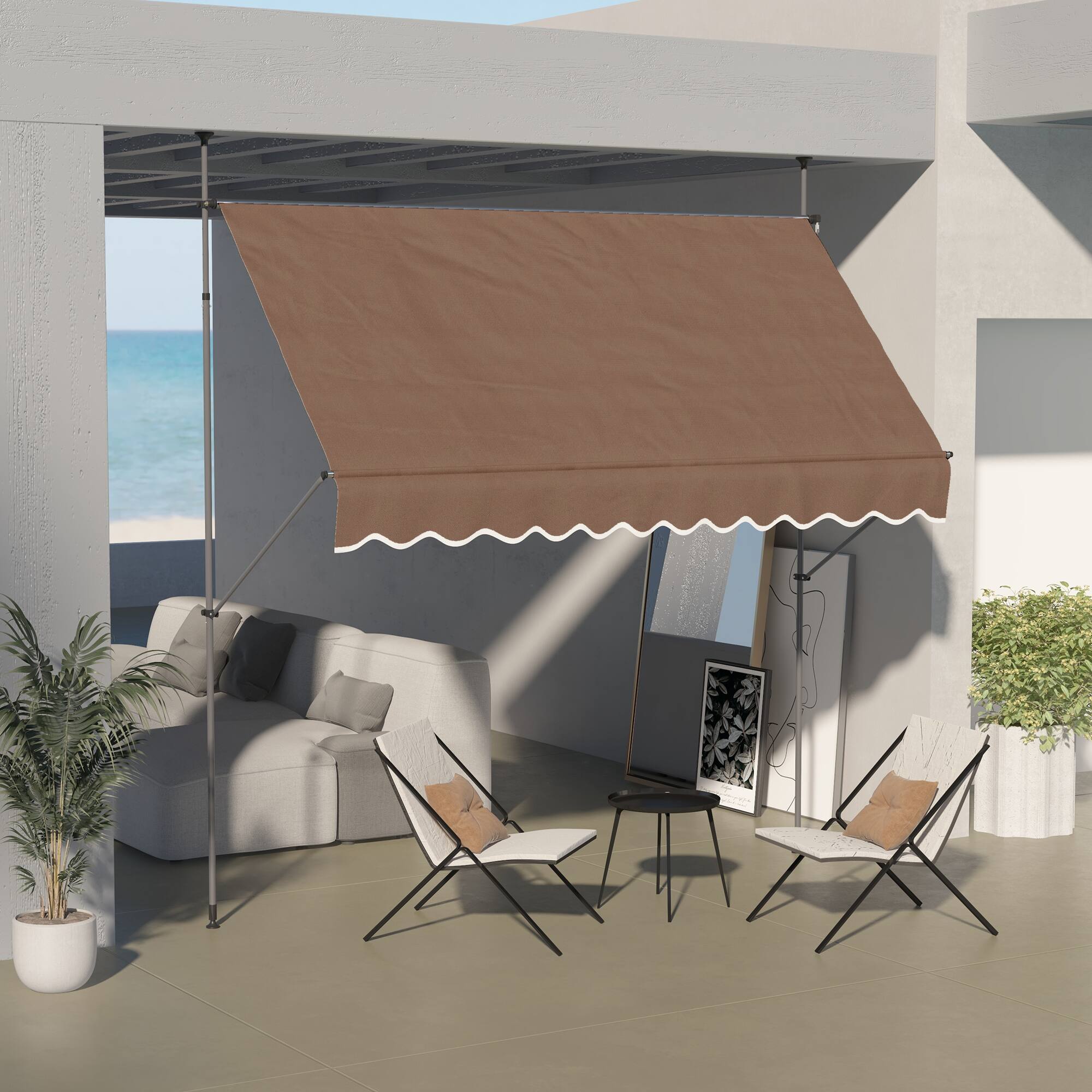 Alt View 1. Outsunny - x 4' Manual Retractable Awning, Non-Screw Patio Awning, UV Resistant - Coffee.