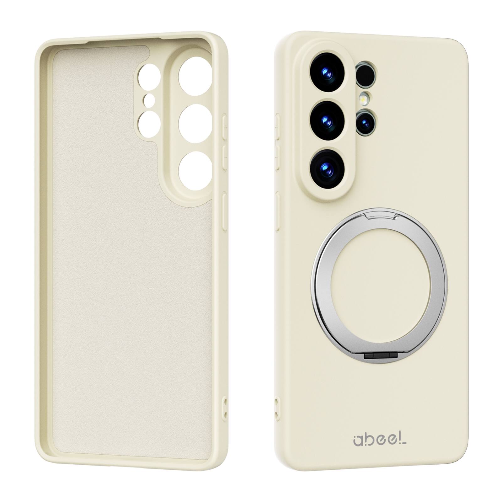 Angle. UUCOVER - For Samsung Galaxy S26 Ultra Case Shockproof Liquid Silicone Compatible with MagSafe 360° Rotating Ring Stand Cover - Beige.