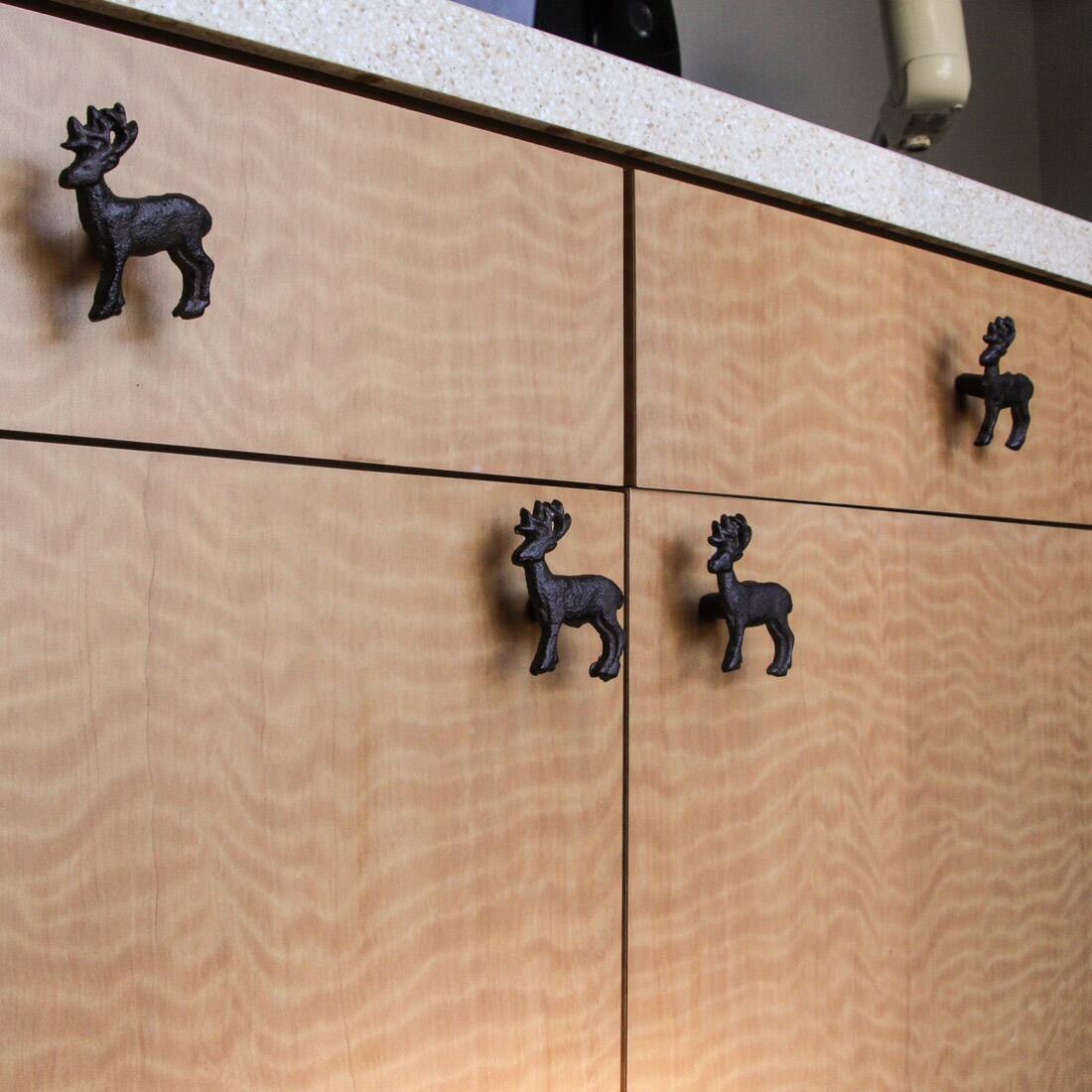 Alt View 4. Zeckos - Set of 6 Cast Iron Deer Drawer Pulls Decorative Cabinet Knob Rustic Home Decor - Brown.