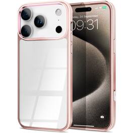 Entronix - Clear Back Case for iPhone 17 Pro Max - Impact Resistant with Chrome Frame - Pink