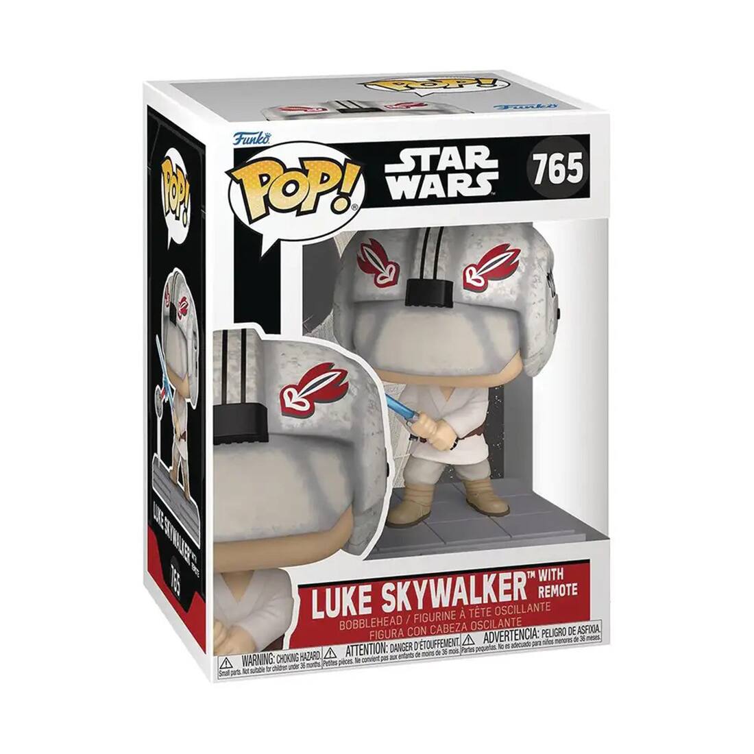 Funko, STAR WARS, 765, POP!, LUKE SKYWALKER, REMOTE, BOBBLEHEAD, FIGURINE, TTE OSCILANTE, CABEZA OSCILANTE, ASFIA, FIGURA CON, ADVERTENCIA: PELIGRO DE, DANGER D, CHOKING HAZARD, WARNING:
