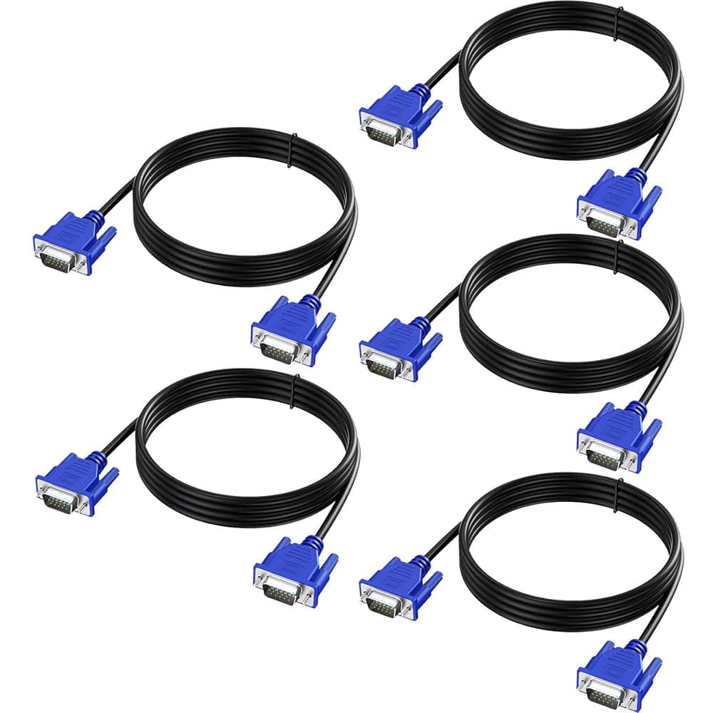 PARKER SLATER - VGA Cable 5-Pack – 5 Ft, HD15 Male-to-Male, Full HD 1080P, Blue