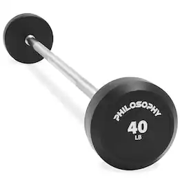 Philosophy Gym - Rubber Fixed Barbell - Pre-Loaded Weight Straight Bar Weightlifting - Black