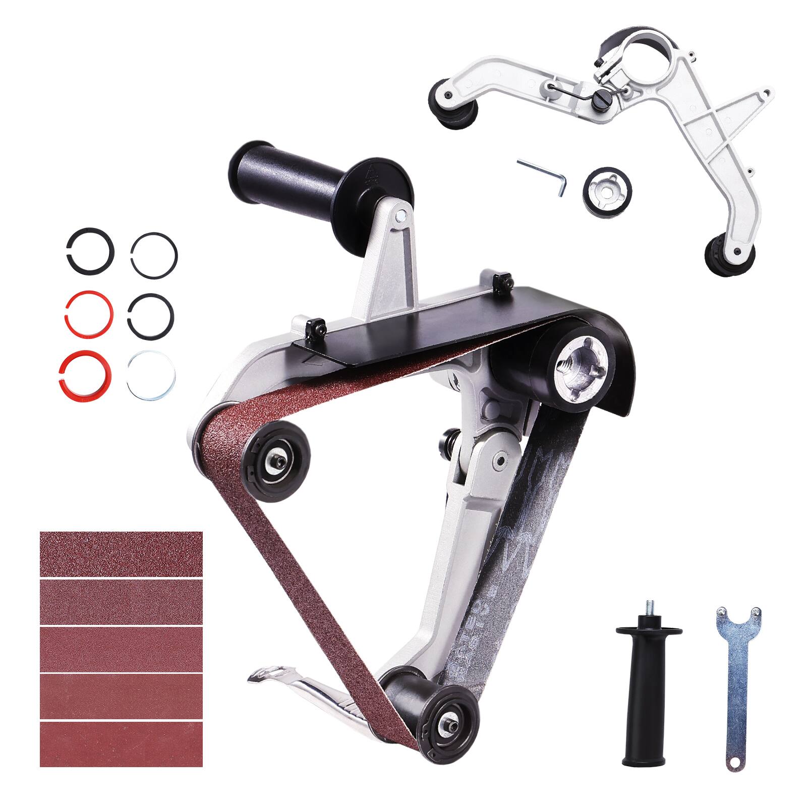 Alt View 5. VEVOR - Belt Sander Adapter for Angle Grinder, Pipe Sanding Attachment with 5/8-11" Imperial Thread and 10PCS Sanding Belts - Silver.