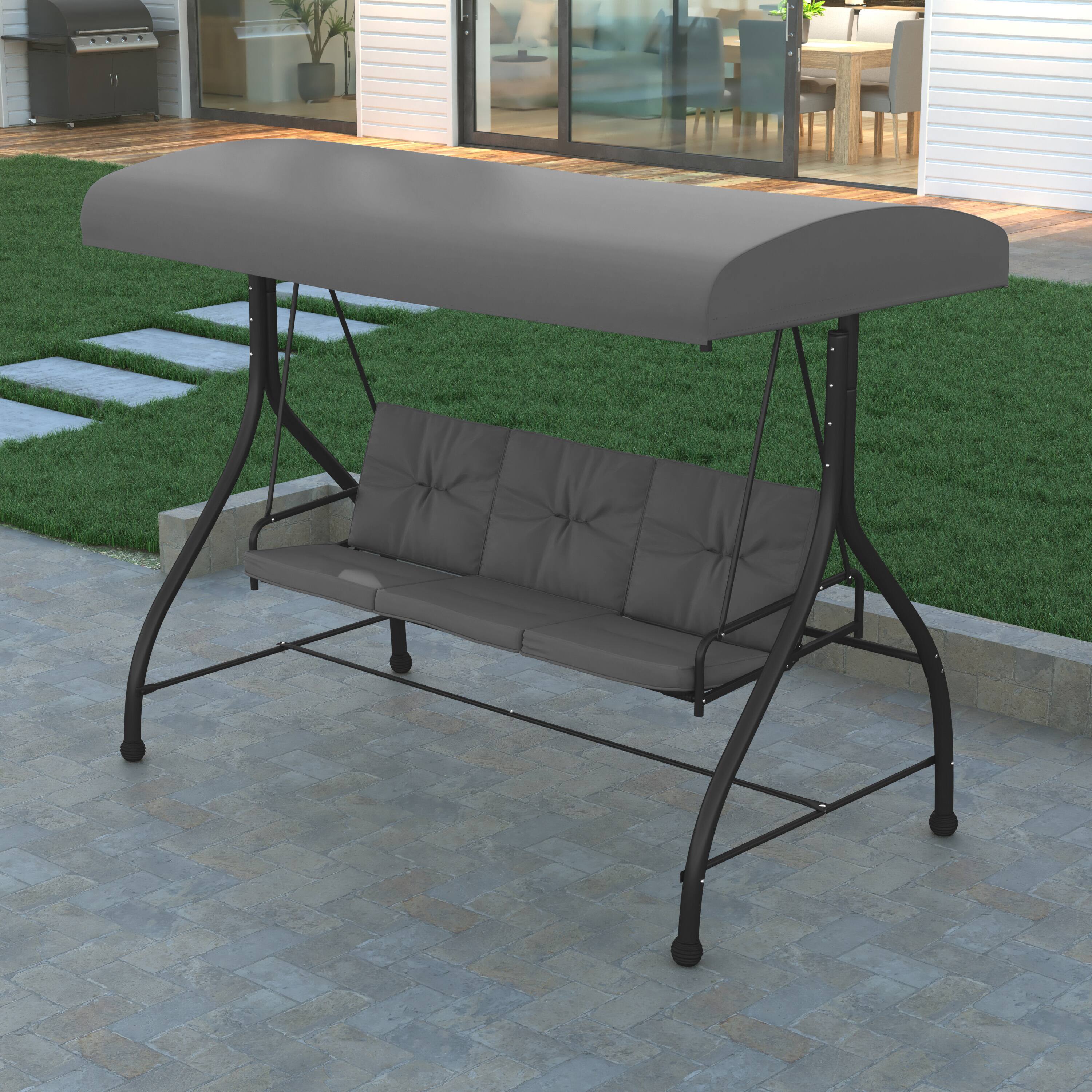 Alt View 3. Emma + Oliver - 3-Seat Outdoor Steel Converting Patio Swing and Bed Canopy Hammock - Gray.