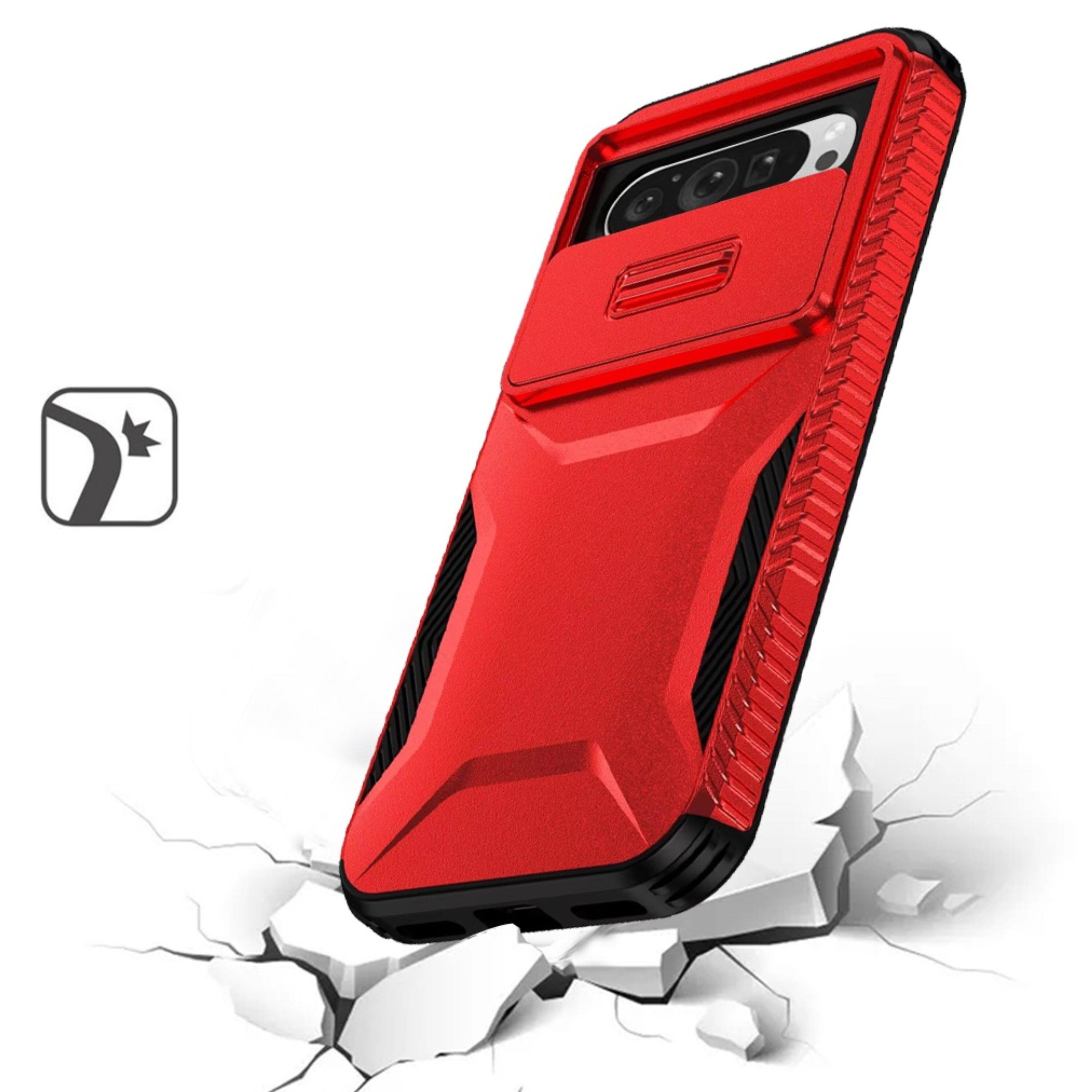 Left. Kitcheniva - Sliding Rear Lens Protective Case For Google Pixel 9 Pro XL Red - Red.