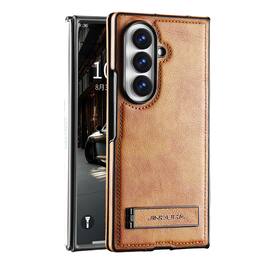 Dteck - Shockproof Case for Samsung Galaxy Z Fold8 Ultra with Adjustable Kickstand, Leather Texture Rigid PC Protective Cover - Brown