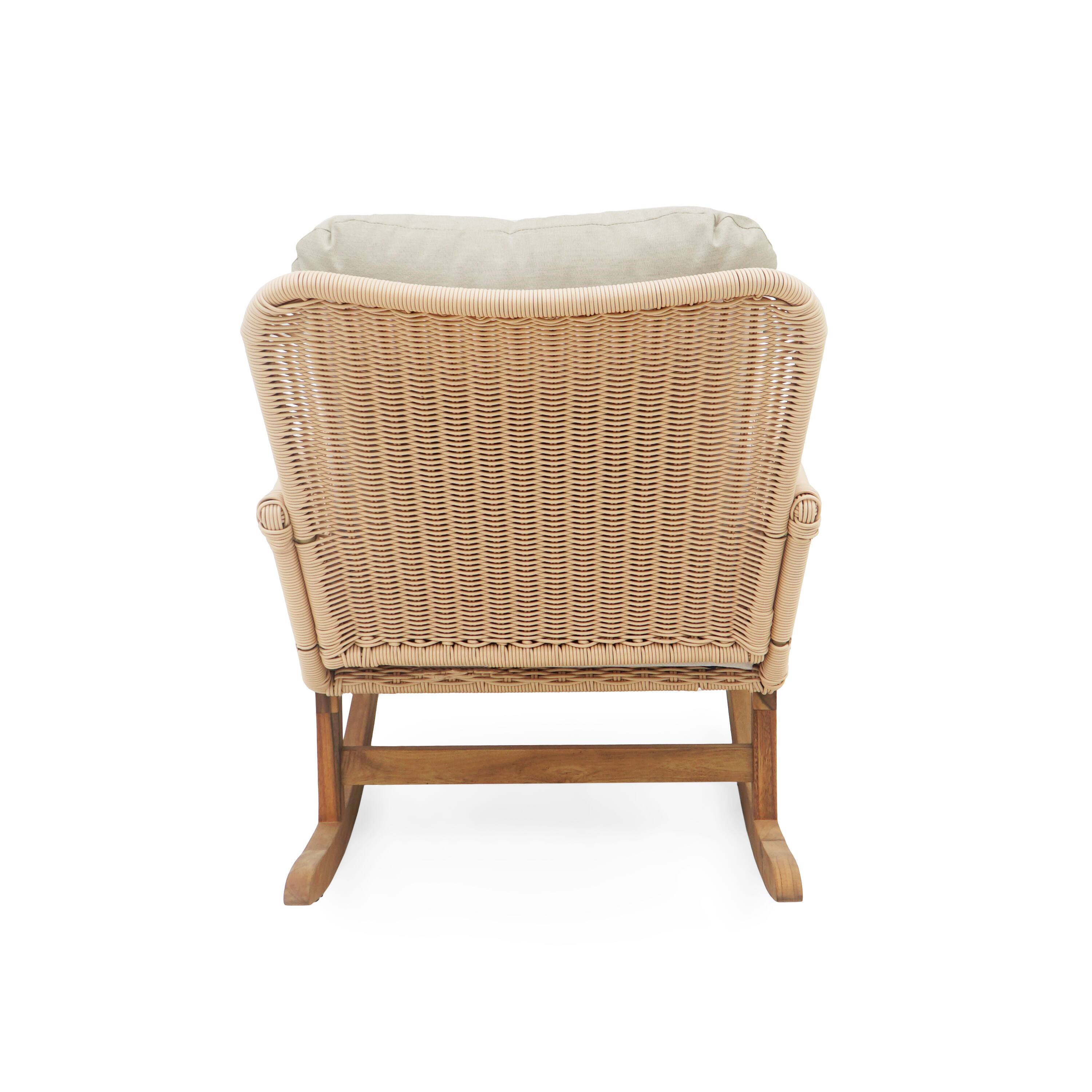 Alt View 6. Tiramisubest - Minimalist Wicker Rocking Chair with Polyester Cushions and Wooden Frame for Indoor and Outdoor Spaces,Beige - Beige.