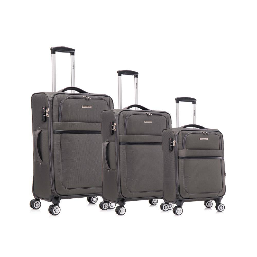 BreeBe - 3-piece fabric soft luggage set with swivel wheels and password lock, 20/26/30 inches - Gray