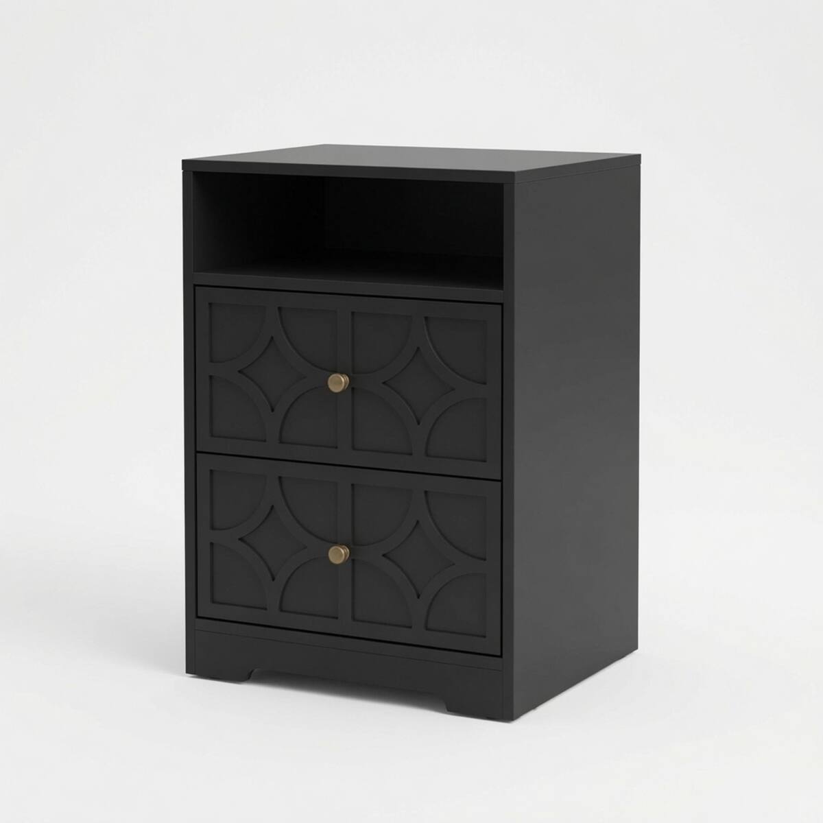 Alt View 9. Loheer - Loheer Set of 2 Black Nightstands with Charging Station, Two Drawers and Open Shelf, 18.9-Inch Wide - Black.